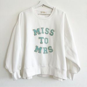 Judith March Bride Miss to Mrs Sweatshirt Large White Crew Neck Glitter Raised